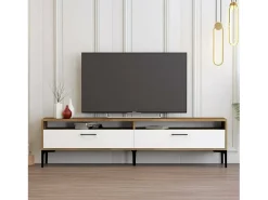 Suporte de TVDkumbull, Aparador de sala, Armário de TV baixo, Base de parede equipada, 47x35h180 cm, Noz e Branco