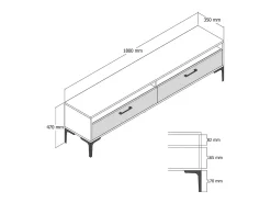 Suporte de TVDkumbull, Aparador de sala, Armário de TV baixo, Base de parede equipada, 47x35h180 cm, Noz e Branco