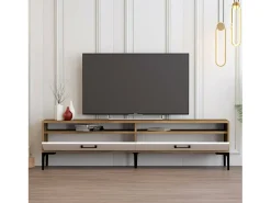 Suporte de TVDkumbull, Aparador de sala, Armário de TV baixo, Base de parede equipada, 47x35h180 cm, Noz e Branco