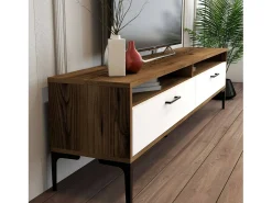 Suporte de TVDkumbull, Aparador de sala, Armário de TV baixo, Base de parede equipada, 47x35h180 cm, Noz e Branco
