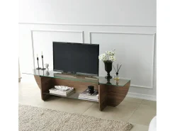 Suporte de TVDmarcoli, Aparador de sala, Armário de TV baixo, Base de parede equipada, 158x35h40 cm, Nogueira