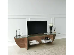 Suporte de TVDmarcoli, Aparador de sala, Armário de TV baixo, Base de parede equipada, 158x35h40 cm, Nogueira