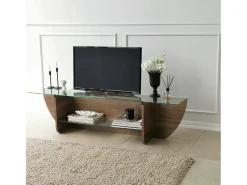 Suporte de TVDmarcoli, Aparador de sala, Armário de TV baixo, Base de parede equipada, 158x35h40 cm, Nogueira
