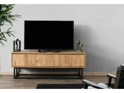 Suporte de TVDpinat, Aparador de sala, Armário baixo para TV, Base de parede equipada, 140x40h50 cm, Carvalho e Preto