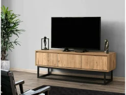 Suporte de TVDpinat, Aparador de sala, Armário baixo para TV, Base de parede equipada, 140x40h50 cm, Carvalho e Preto