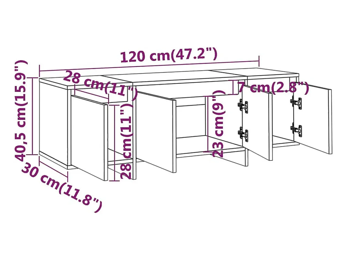 Suporte multimídia para TV prateleira para TV aparador armário para TV sala de jantar sala de estar quarto 120 x 30 x 40,5 cm madeira engenheirada branca 02_0025838