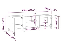 Suporte multimídia para TV prateleira para TV aparador armário para TV sala de jantar sala de estar quarto 150 x 30 x 50 cm madeira engenheirada preta 02_0026003