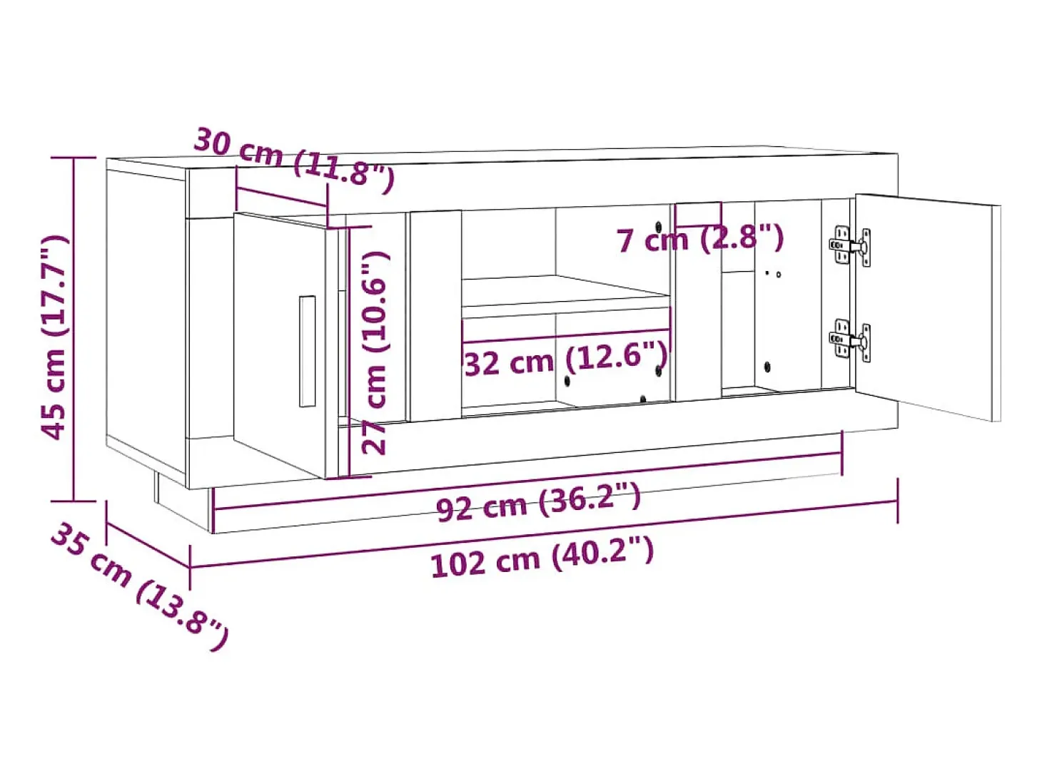 Suporte multimídia para TV prateleira para TV aparador para TV sala de jantar sala de estar quarto 102 x 35 x 45 cm madeira engenheirada branca 02_0025569