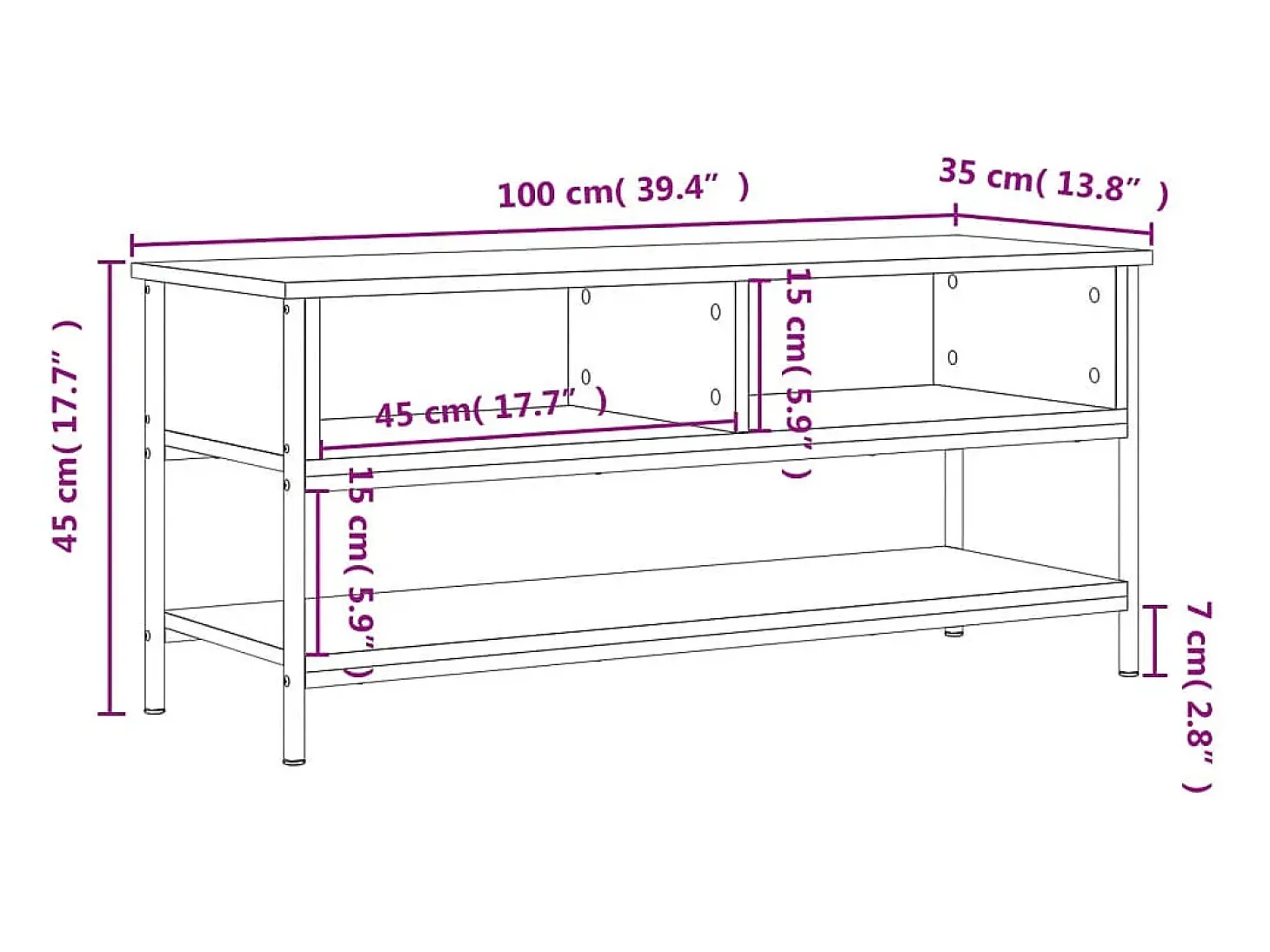 Suporte multimídia para TV prateleira para TV aparador para TV sala de jantar sala de estar quarto Sonoma 100 x 35 x 45 cm madeira industrializada cinza 02_0028333