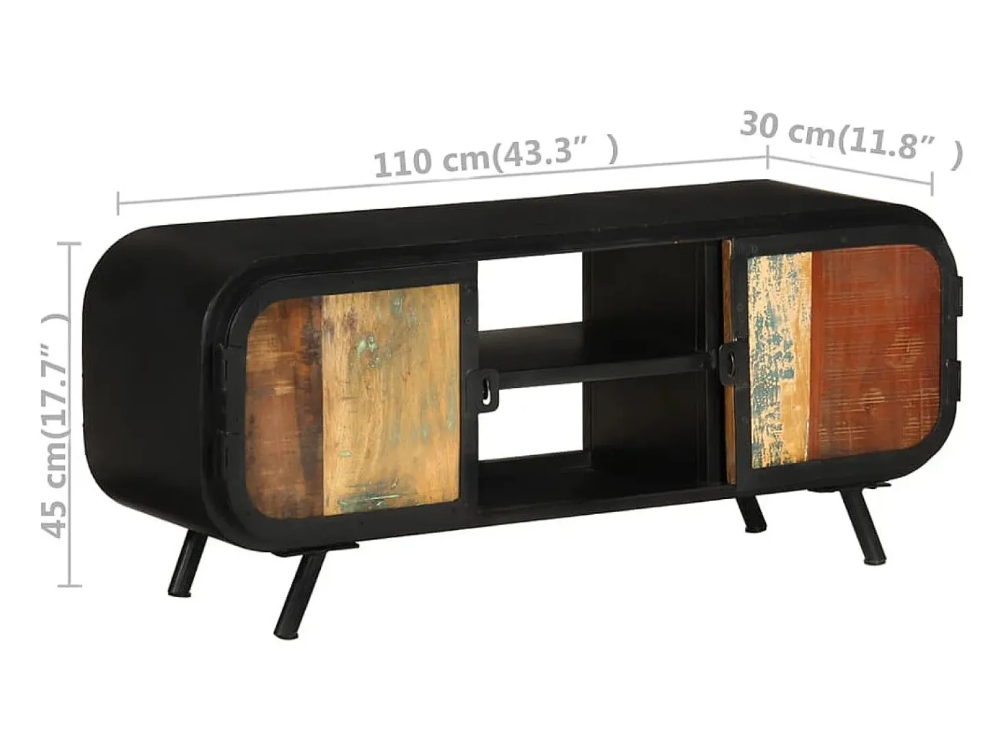 Suporte multimídia para TV prateleira para TV armário para TV sala de jantar sala de estar quarto 110 x 30 x 45 cm madeira maciça reciclada marrom 02_0025745