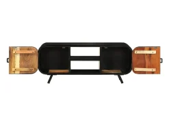 Suporte multimídia para TV prateleira para TV armário para TV sala de jantar sala de estar quarto 110 x 30 x 45 cm madeira maciça reciclada marrom 02_0025745