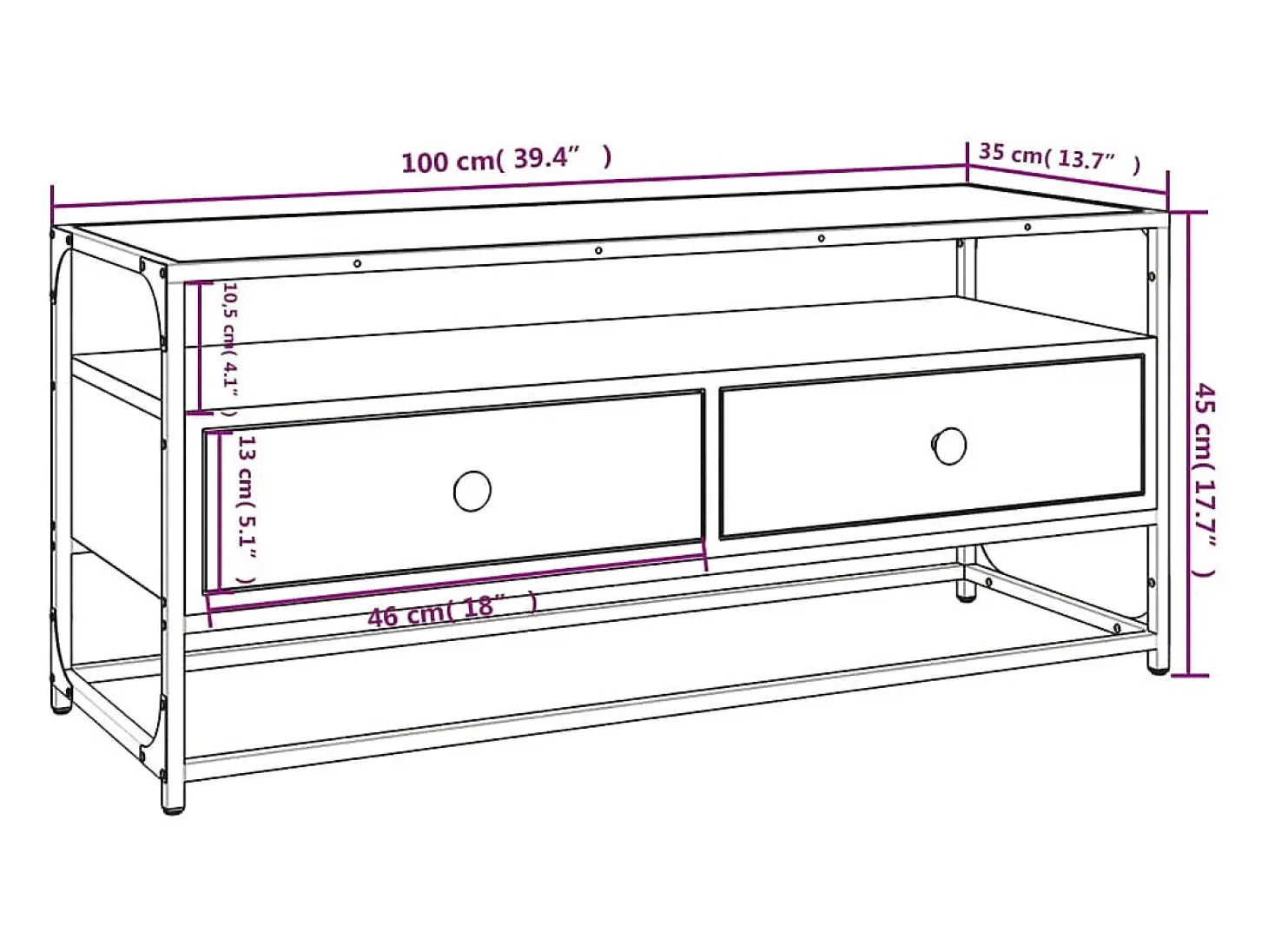 Suporte multimídia para TV prateleira para TV aparador armário para TV sala de jantar sala de estar quarto 100 x 35 x 45 cm madeira engenheirada preta 02_0025499