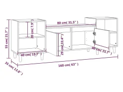 Suporte multimídia para TV prateleira para TV aparador armário para TV sala de jantar sala de estar quarto 160 x 35 x 55 cm madeira engenheirada branca 02_0026059
