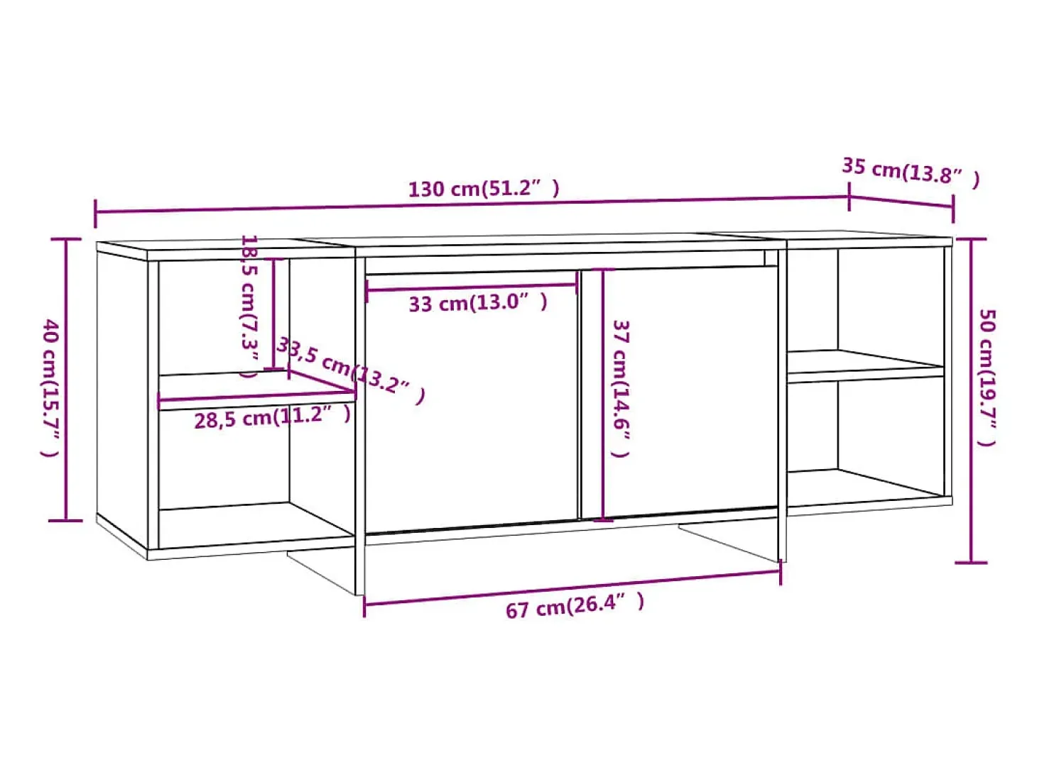 Suporte multimídia para TV prateleira para TV aparador para TV sala de jantar sala de estar quarto 130 x 35 x 50 cm madeira engenheirada preta 02_0025894