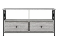 Suporte multimídia para TV prateleira para TV móvel para TV sala de jantar sala de estar quarto Sonoma 90 x 33 x 45 cm madeira engenheirada e ferro cinza 02_0028474