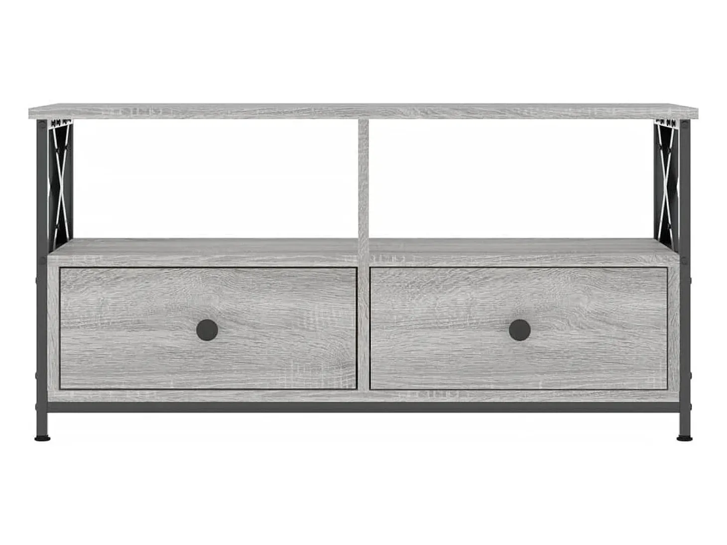 Suporte multimídia para TV prateleira para TV móvel para TV sala de jantar sala de estar quarto Sonoma 90 x 33 x 45 cm madeira engenheirada e ferro cinza 02_0028474