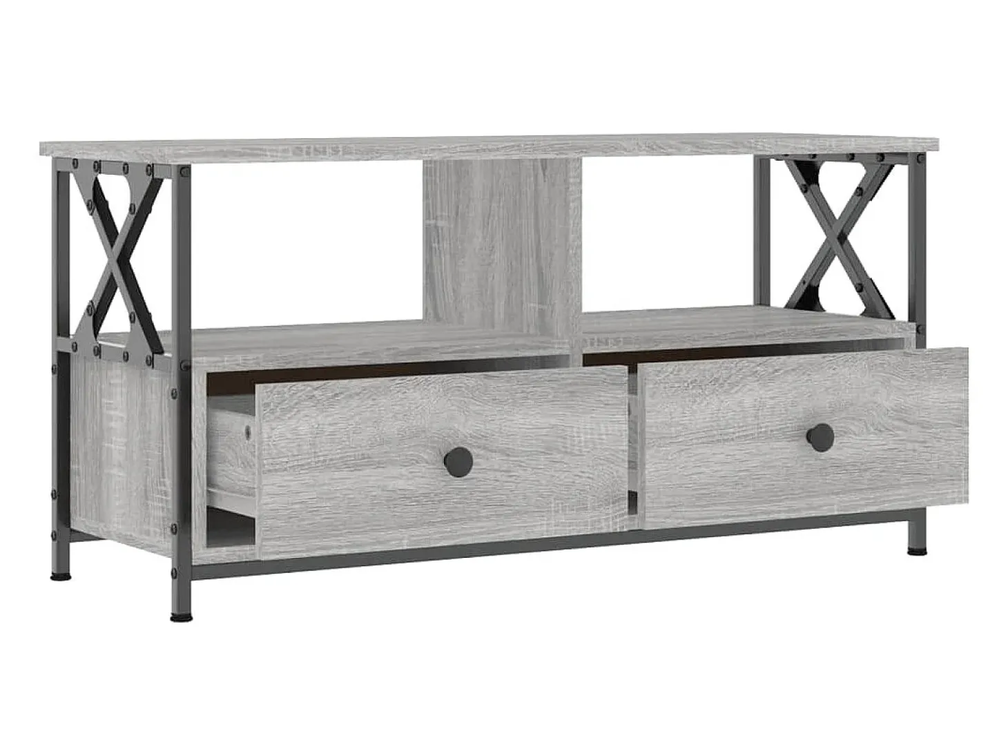 Suporte multimídia para TV prateleira para TV móvel para TV sala de jantar sala de estar quarto Sonoma 90 x 33 x 45 cm madeira engenheirada e ferro cinza 02_0028474