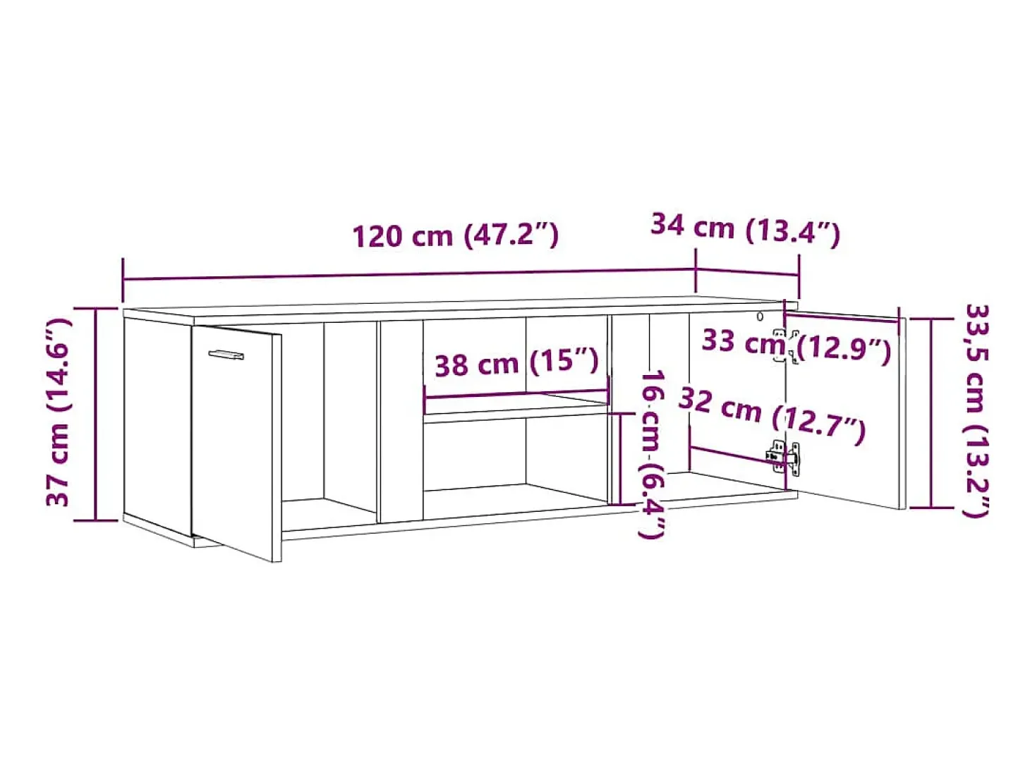 Suporte multimídia para TV prateleira para TV aparador armário para TV sala de jantar sala de estar quarto 120 x 34 x 37 cm madeira engenheirada branca 02_0025854