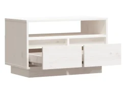 Suporte multimídia para TV prateleira para TV aparador armário para TV sala de jantar sala de estar quarto 60 x 35 x 37 cm madeira maciça de pinho branco 02_0026139