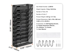 Suporte Mural SucceBuy File Wall Shelf Mesh Wall File Holder 1 Peça 10 Bolsas para Escritório e Escola