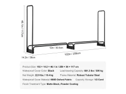 Suporte para Lenha Exterior SucceBuy de 2,6 M (8,5 Pés), 2,5 M (102 Pol.) x 36,6 M (14,2Pol.) x 117,5 Cm (46,1 Pol.), com Tampa e Suporte Resistente.