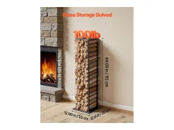 Suporte para Lenha SucceBuy de Aquecimento, 33 x 32 x 112 cm, Armazenamento de Lenha Interno, Capacidade de Carga 45,4 kg, Suporte de Armazenamento para Lenha Alto