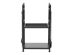 Suporte para Lenha SucceBuy de Aquecimento de 2 Níveis, Armazenamento de Lenha Interno, 45.5 x 33 x 76.5 cm, com Ferramentas de Lareira, Escova, Pá