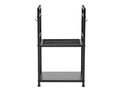 Suporte para Lenha SucceBuy de Aquecimento de 2 Níveis, Armazenamento de Lenha Interno, 45.5 x 33 x 76.5 cm, com Ferramentas de Lareira, Escova, Pá