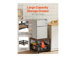 Suporte para Mini-Frigorífico SucceBuy, com Arrumação, Capacidade de 90 kg, Carrinho e Rodas Giratórias, Castanho Claro