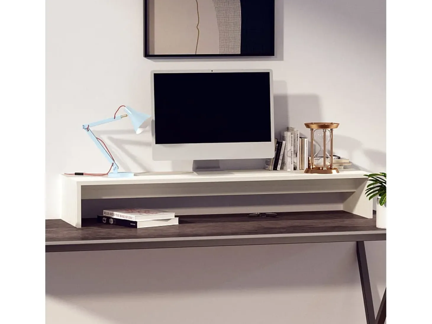 Suporte para monitor 100x27x15 cm pinho maciço branco PT550429