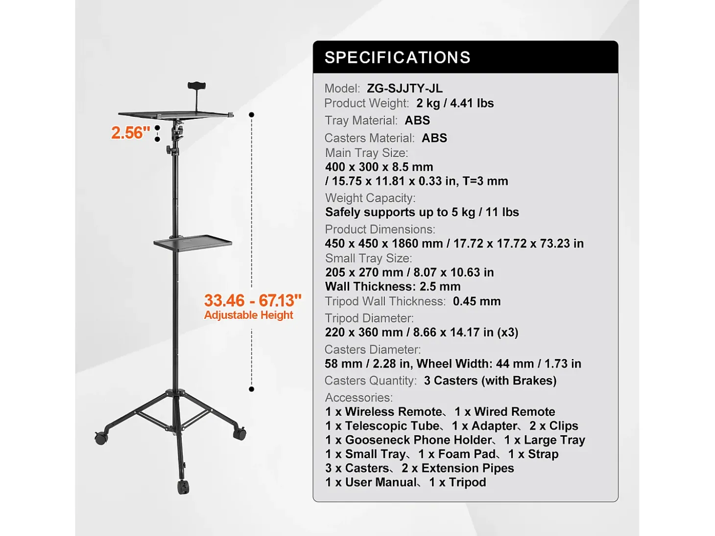 Suporte para Projetor SucceBuy Suporte para Projetor com Rodízios, Tripé para Portátil, Altura de 80 a 170 cm