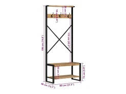 Suporte para roupas 80x40x190cm madeira mangueira maciça áspera