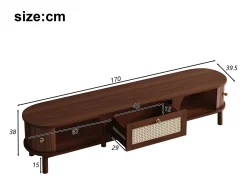 Suporte para TV – 170 x 39,5 x 38 cm - Móvel para TV com 2 portas de madeira natural e 1 gaveta de rattan.