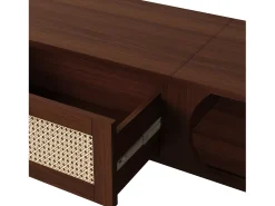 Suporte para TV – 170 x 39,5 x 38 cm - Móvel para TV com 2 portas de madeira natural e 1 gaveta de rattan.