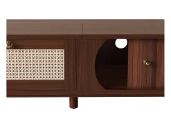 Suporte para TV – 170 x 39,5 x 38 cm - Móvel para TV com 2 portas de madeira natural e 1 gaveta de rattan.