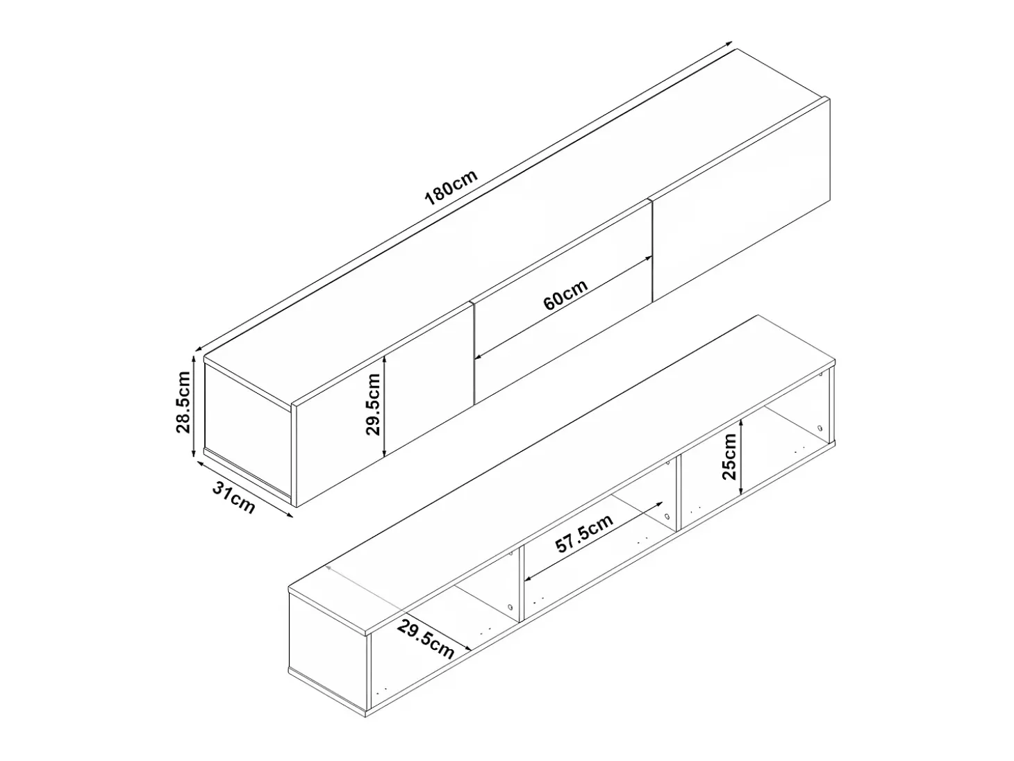 Suporte para TV 180 x 31 x 29,5 cm com efeito carvalho preto 03_0007882