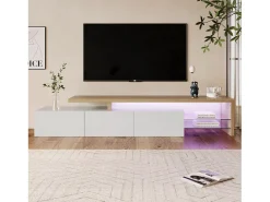 Suporte para TV 200 x 39 x 42 cm, com iluminação LED de 7 cores e tampo de mesa, branco.