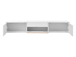 Suporte para TV 180 x 34 x 30 cm com prateleira para projetor e 3 portas - Branco e madeira