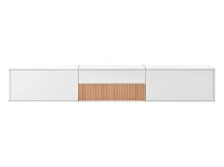 Suporte para TV 180 x 34 x 30 cm com prateleira para projetor e 3 portas - Branco e madeira