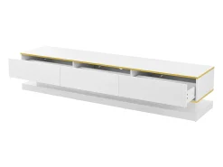 Suporte para TV branco - Suporte para TV com 3 gavetas e acabamento dourado - Corrediças inferiores suaves e silenciosas