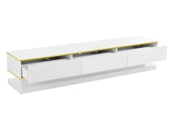 Suporte para TV branco - Suporte para TV com 3 gavetas e acabamento dourado - Corrediças inferiores suaves e silenciosas