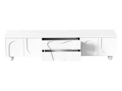 Suporte para TV branco - Suporte para TV com 2 gavetas e 2 portas - Pés redondos em madeira maciça