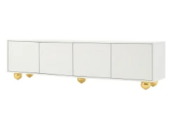 Suporte para TV branco - Suporte para TV com 4 portas e 5 pés de apoio esféricos - Portas em formato de nuvem