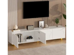 Suporte para TV branco - Suporte para TV com 4 portas e 5 pés de apoio esféricos - Portas em formato de nuvem