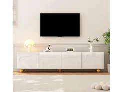 Suporte para TV branco - Suporte para TV com 4 portas e 5 pés de apoio esféricos - Portas em formato de nuvem