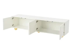 Suporte para TV branco - Suporte para TV com 4 portas e 5 pés de apoio esféricos - Portas em formato de nuvem