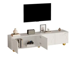 Suporte para TV branco - Suporte para TV com 4 portas e 5 pés de apoio esféricos - Portas em formato de nuvem