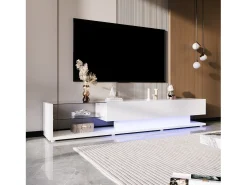 Suporte para TV branco - Suporte para TV para sala de estar com iluminação LED ajustável - 2 gavetas e espaço aberto para arrumação