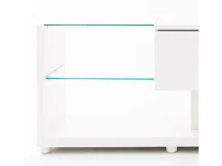 Suporte para TV branco - Suporte para TV para sala de estar com iluminação LED ajustável - 2 gavetas e espaço aberto para arrumação