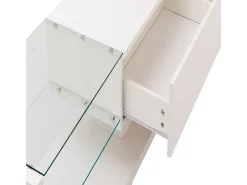 Suporte para TV branco - Suporte para TV para sala de estar com iluminação LED ajustável - 2 gavetas e espaço aberto para arrumação